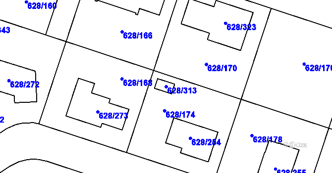 Parcela st. 628/313 v KÚ Hamry nad Sázavou, Katastrální mapa