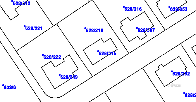Parcela st. 628/315 v KÚ Hamry nad Sázavou, Katastrální mapa