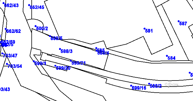 Parcela st. 588/4 v KÚ Hamry nad Sázavou, Katastrální mapa