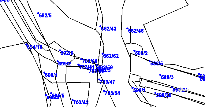 Parcela st. 662/62 v KÚ Hamry nad Sázavou, Katastrální mapa