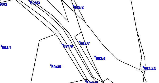 Parcela st. 692/7 v KÚ Hamry nad Sázavou, Katastrální mapa