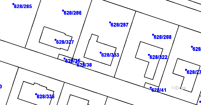 Parcela st. 628/333 v KÚ Hamry nad Sázavou, Katastrální mapa