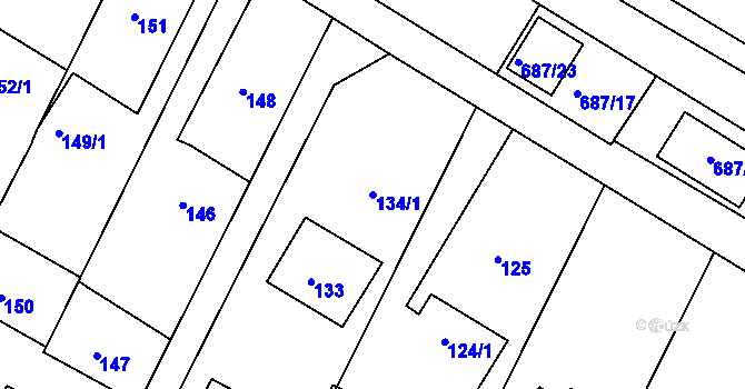Parcela st. 134/1 v KÚ Hamry nad Sázavou, Katastrální mapa