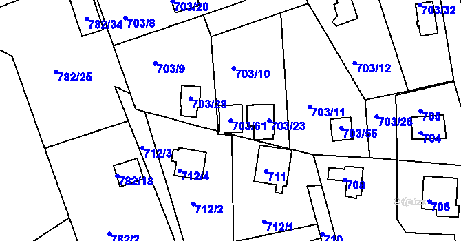 Parcela st. 703/61 v KÚ Hamry nad Sázavou, Katastrální mapa