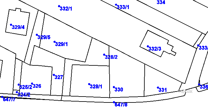Parcela st. 328/2 v KÚ Hamry nad Sázavou, Katastrální mapa