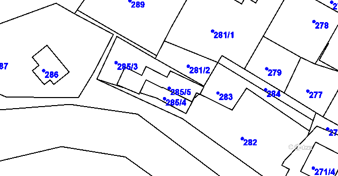 Parcela st. 285/5 v KÚ Hamry nad Sázavou, Katastrální mapa