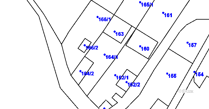 Parcela st. 164/1 v KÚ Hamry nad Sázavou, Katastrální mapa