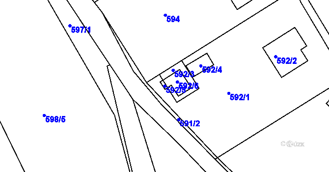 Parcela st. 592/5 v KÚ Hamry nad Sázavou, Katastrální mapa