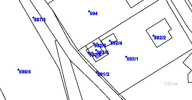 Parcela st. 592/6 v KÚ Hamry nad Sázavou, Katastrální mapa