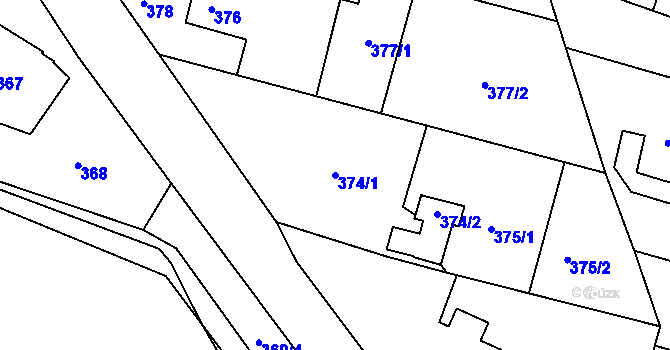 Parcela st. 374/1 v KÚ Hamry nad Sázavou, Katastrální mapa