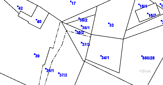 Parcela st. 37/3 v KÚ Hamry nad Sázavou, Katastrální mapa