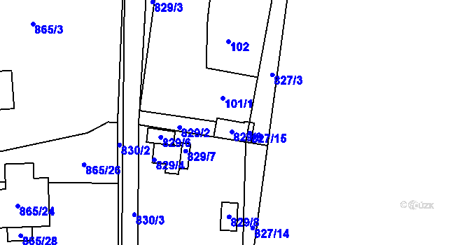 Parcela st. 101/2 v KÚ Hamry nad Sázavou, Katastrální mapa