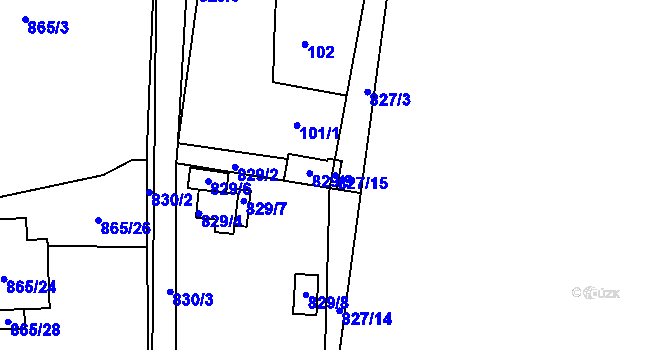 Parcela st. 827/15 v KÚ Hamry nad Sázavou, Katastrální mapa