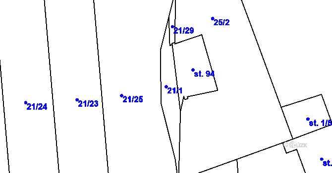Parcela st. 21/1 v KÚ Haňovice, Katastrální mapa
