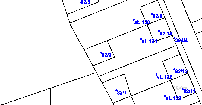Parcela st. 82/3 v KÚ Haňovice, Katastrální mapa