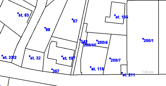 Parcela st. 200/10 v KÚ Haňovice, Katastrální mapa