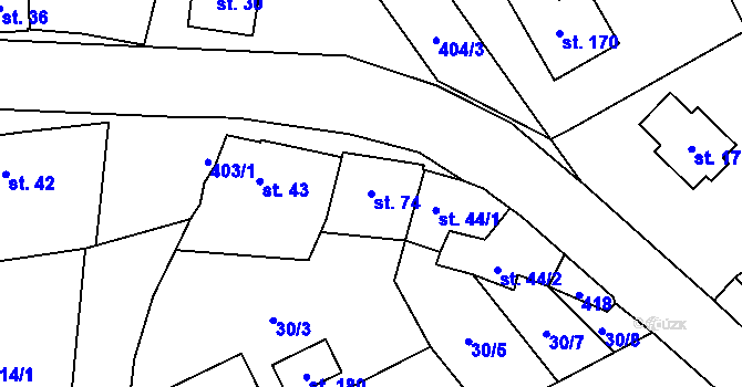 Parcela st. 74 v KÚ Myslechovice, Katastrální mapa