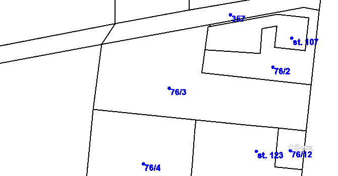 Parcela st. 76/3 v KÚ Myslechovice, Katastrální mapa