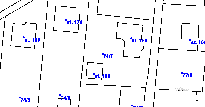 Parcela st. 74/7 v KÚ Myslechovice, Katastrální mapa