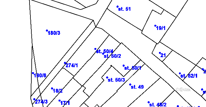 Parcela st. 50/2 v KÚ Nasobůrky, Katastrální mapa