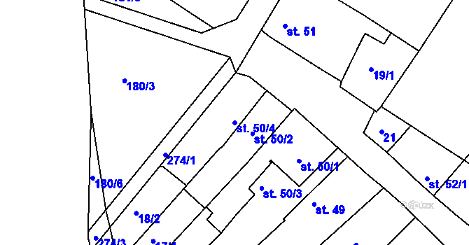 Parcela st. 50/4 v KÚ Nasobůrky, Katastrální mapa