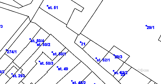 Parcela st. 21 v KÚ Nasobůrky, Katastrální mapa