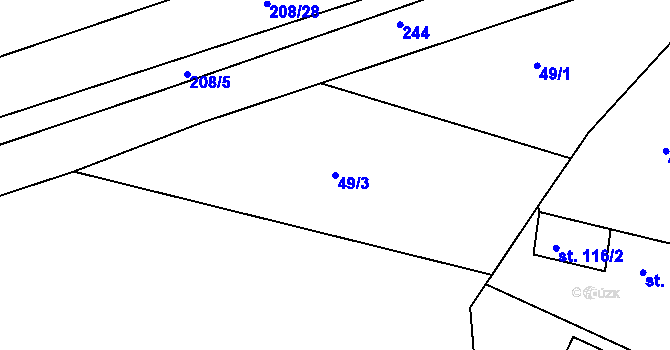 Parcela st. 49/3 v KÚ Nasobůrky, Katastrální mapa