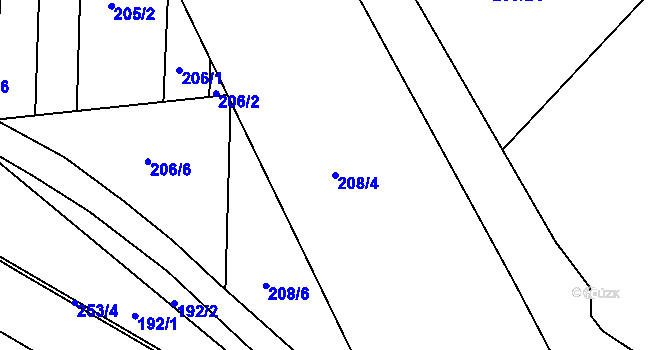 Parcela st. 208/4 v KÚ Nasobůrky, Katastrální mapa