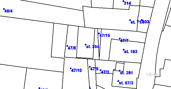 Parcela st. 254 v KÚ Nasobůrky, Katastrální mapa