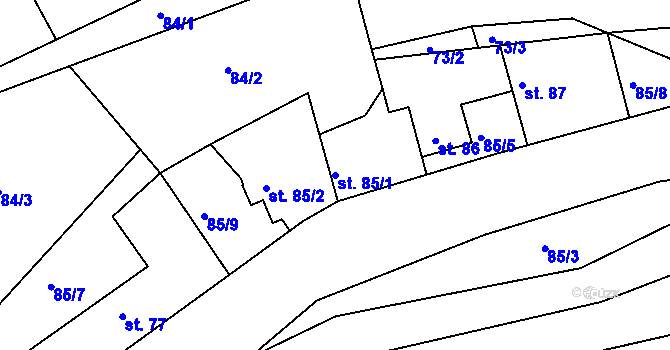 Parcela st. 85/1 v KÚ Nová Ves u Litovle, Katastrální mapa