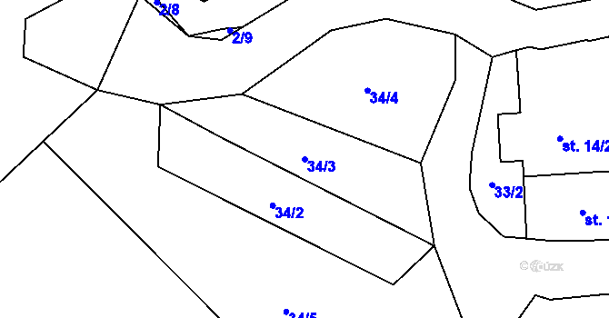 Parcela st. 34/3 v KÚ Víska u Litovle, Katastrální mapa