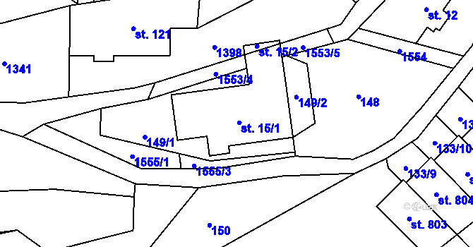 Parcela st. 15 v KÚ Hanušovice, Katastrální mapa