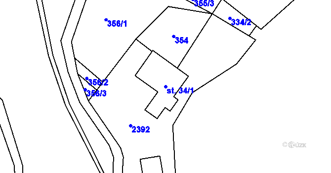 Parcela st. 34/1 v KÚ Hanušovice, Katastrální mapa