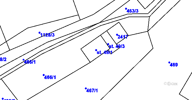 Parcela st. 49/1 v KÚ Hanušovice, Katastrální mapa