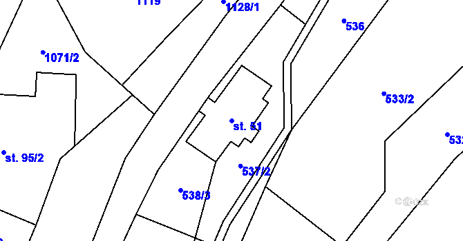 Parcela st. 51 v KÚ Hanušovice, Katastrální mapa
