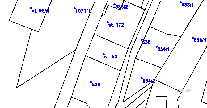 Parcela st. 53 v KÚ Hanušovice, Katastrální mapa