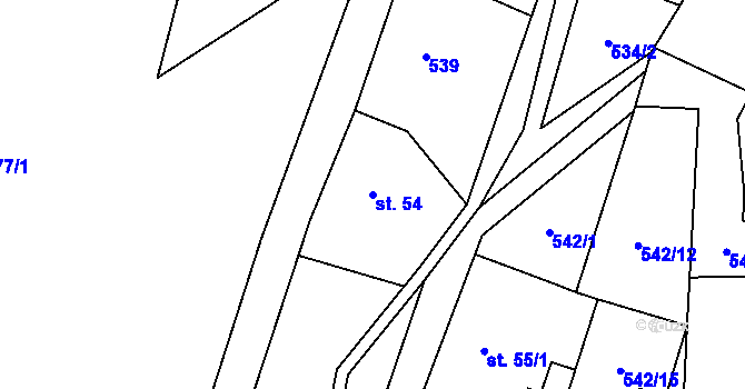 Parcela st. 54 v KÚ Hanušovice, Katastrální mapa
