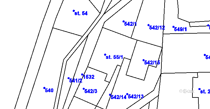 Parcela st. 55/1 v KÚ Hanušovice, Katastrální mapa
