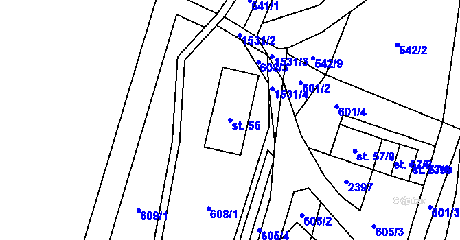 Parcela st. 56 v KÚ Hanušovice, Katastrální mapa