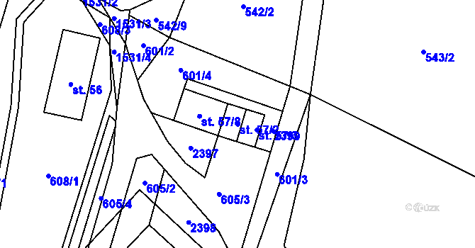 Parcela st. 57/2 v KÚ Hanušovice, Katastrální mapa