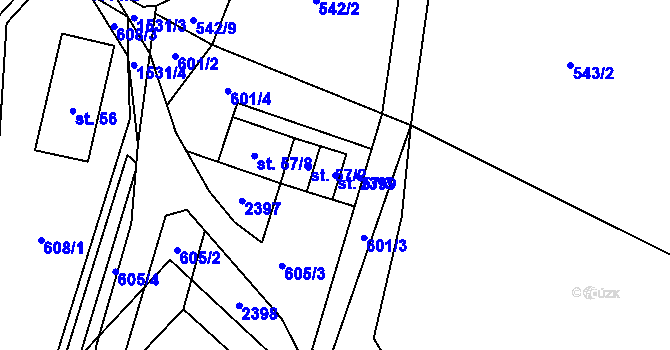 Parcela st. 57/3 v KÚ Hanušovice, Katastrální mapa