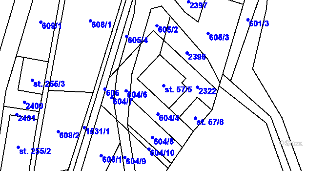 Parcela st. 57/5 v KÚ Hanušovice, Katastrální mapa