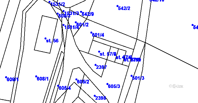 Parcela st. 57/8 v KÚ Hanušovice, Katastrální mapa