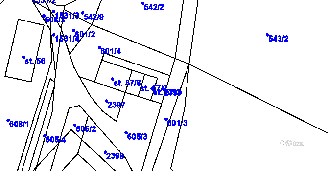 Parcela st. 57/9 v KÚ Hanušovice, Katastrální mapa