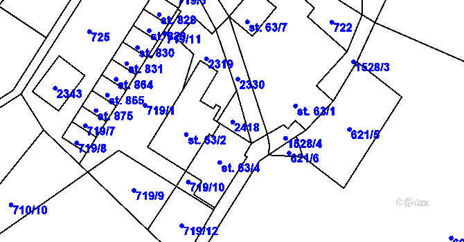 Parcela st. 63/6 v KÚ Hanušovice, Katastrální mapa