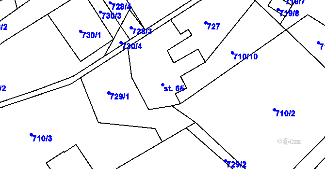 Parcela st. 65 v KÚ Hanušovice, Katastrální mapa