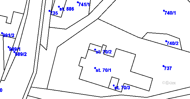 Parcela st. 70/2 v KÚ Hanušovice, Katastrální mapa