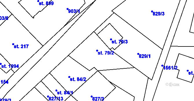 Parcela st. 79/2 v KÚ Hanušovice, Katastrální mapa