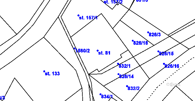 Parcela st. 81 v KÚ Hanušovice, Katastrální mapa