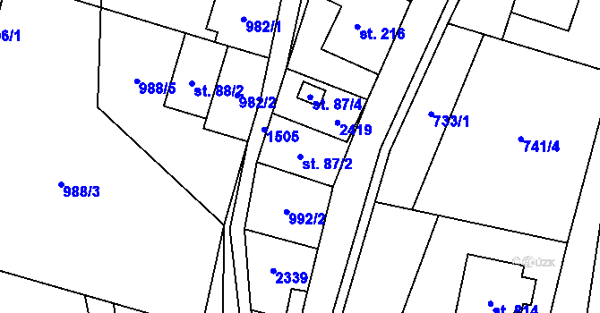 Parcela st. 87/2 v KÚ Hanušovice, Katastrální mapa